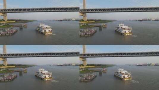 上海黄浦江游船航拍4K高清在线视频素材下载