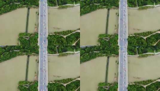 鸟瞰河流上公路桥高清在线视频素材下载