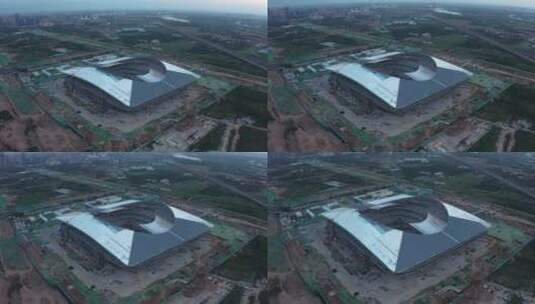 西安国际足球中心正在建设中航拍高清在线视频素材下载