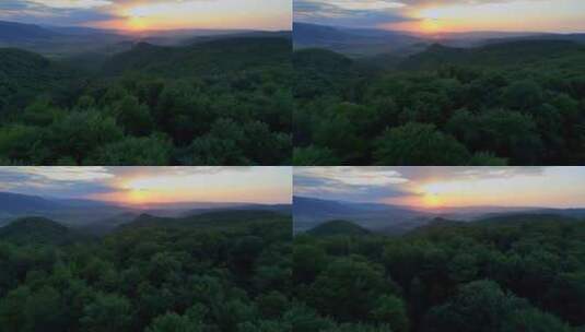 航拍森林中的日落景观高清在线视频素材下载