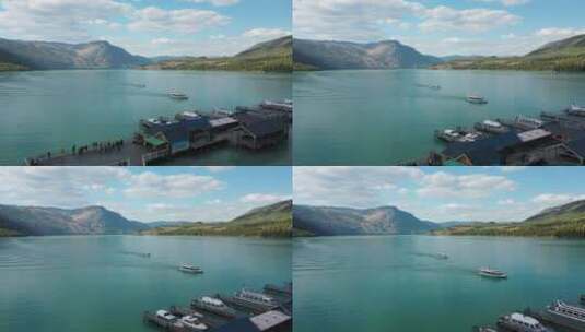 新疆喀纳斯湖泊游船风光高清在线视频素材下载
