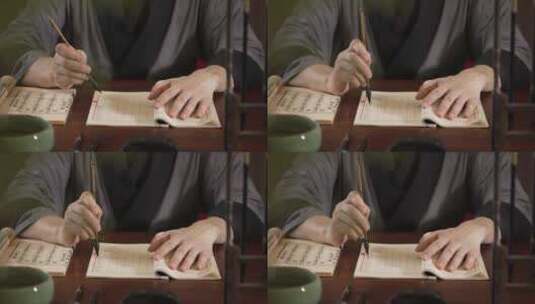 古代文人用毛笔抄写中国传统文学高清在线视频素材下载