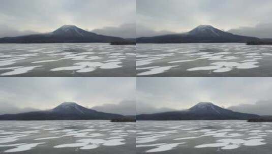 日本北海道阿寒湖温泉镇冬季风光航拍高清在线视频素材下载