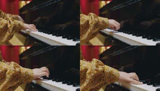 女人弹钢琴特写高清在线视频素材下载