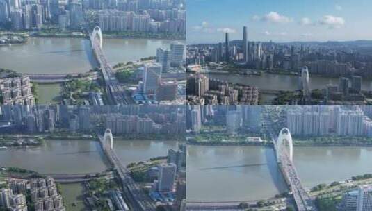 城市地标航拍广州晴朗天气猎德大桥车流视频高清在线视频素材下载