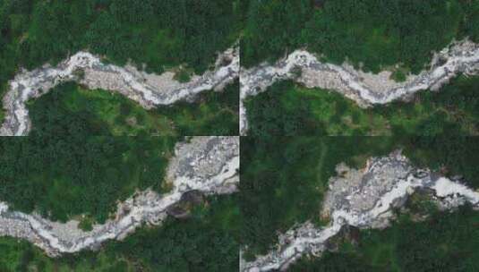 云南雨崩村冰川雪山融化河水流动航拍高清在线视频素材下载