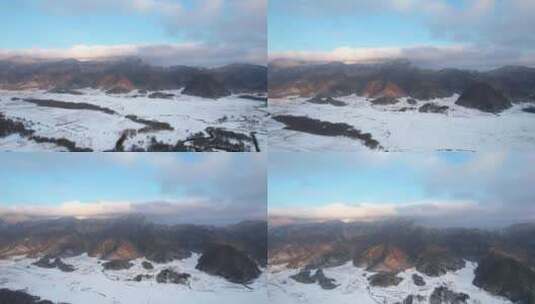 航拍湖北冬天神农架大九湖雪景山峰云海高清在线视频素材下载