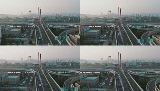 湖北宜昌城市航拍长江大桥高架4K高清在线视频素材下载