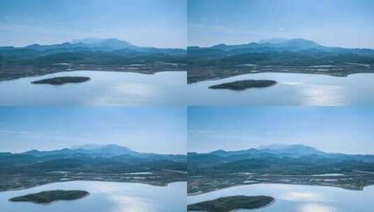 九江市芳兰湖庐山山脉航拍延时高清在线视频素材下载