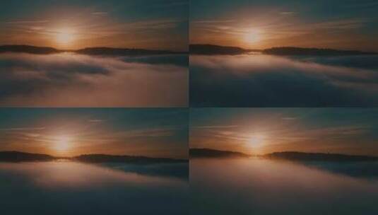 日出时分云雾缭绕的山林天际线景观高清在线视频素材下载