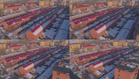 下雪后北方小城镇航拍空镜高清在线视频素材下载