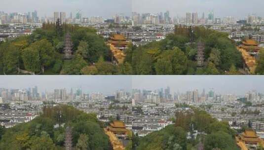 航拍南京秦淮河白鹭湖公园鹫峰寺高清在线视频素材下载