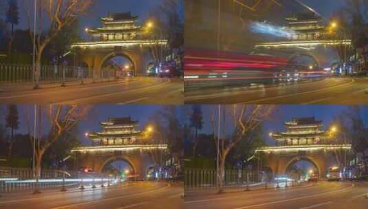 延时摄影武汉铁门关城墙交通道路夜景车流高清在线视频素材下载