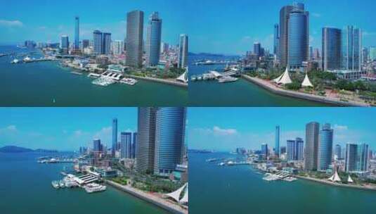 厦门旅游客运码头多镜头航拍高清在线视频素材下载