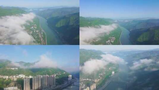航拍汉江风光 安康段 白河段4K高清在线视频素材下载