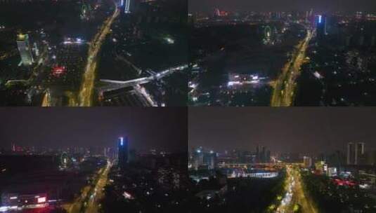 5K长沙三一大道广电大楼夜景合集高清在线视频素材下载