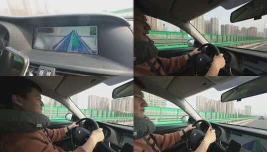 男子高速长途路上开车高清在线视频素材下载