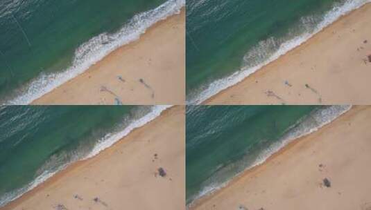 顶视航拍清晨深圳大梅沙海滩海浪游客高清在线视频素材下载