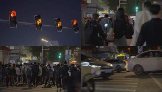 2023广州最新红绿灯人行道过马路夜景高清在线视频素材下载