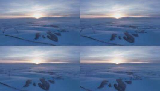 航拍东北雪域雪原雪野暮色高清在线视频素材下载