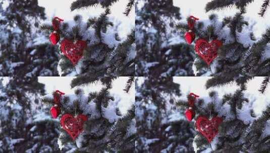 松树枝被雪覆盖着装饰高清在线视频素材下载