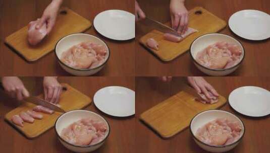 生鸡肉切片厨师制作美食食材高清在线视频素材下载
