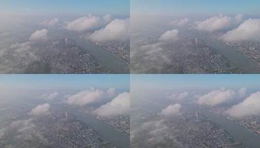 4K航拍珠海斗门城市日出朝阳平流雾云海高清在线视频素材下载