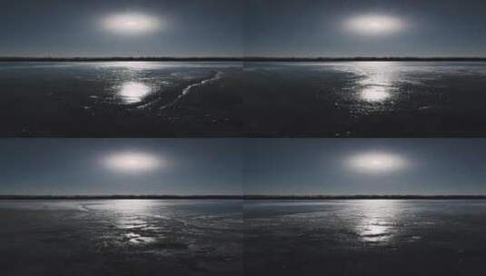 潮白河冰面自然美风景天空水云湖面江面高清在线视频素材下载