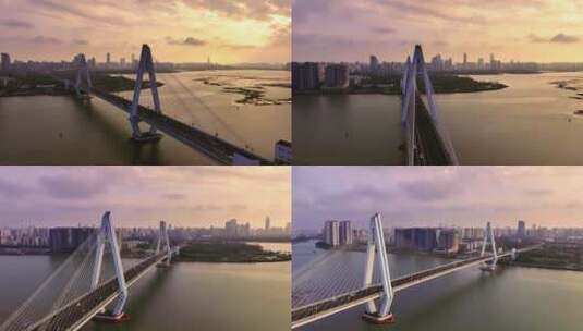 海口世纪大桥夕阳航拍高清在线视频素材下载