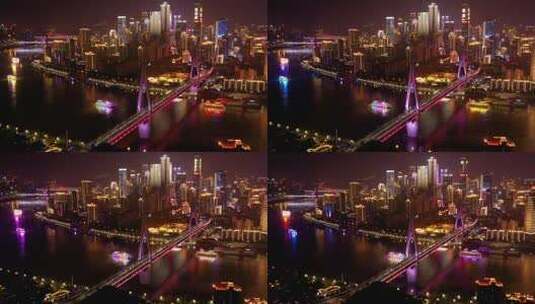 重庆游船江景夜景航拍素材高清在线视频素材下载