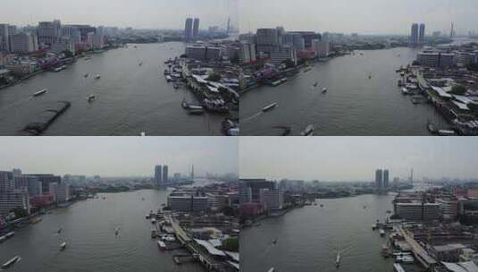 泰国城市河流船只航拍709高清在线视频素材下载