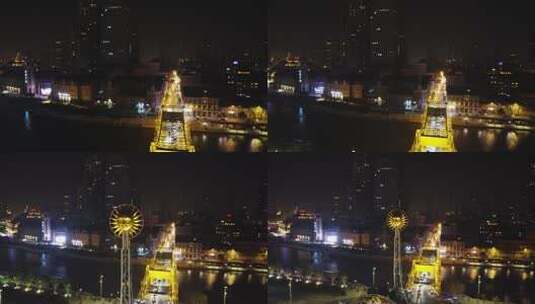 0071高清4k航拍天津海河地标世纪钟广场夜景高清在线视频素材下载