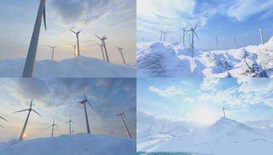 冬天雪山风力发电高清在线视频素材下载