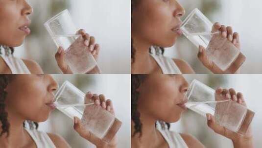女士用玻璃杯喝水高清在线视频素材下载
