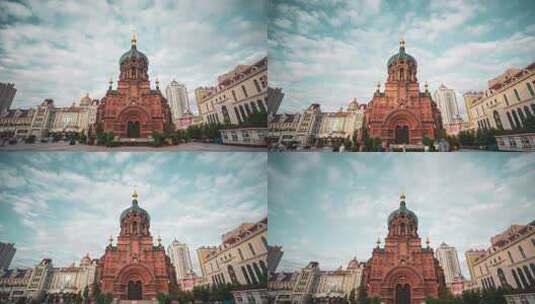 哈尔滨圣索菲亚教堂移动延时摄影高清在线视频素材下载