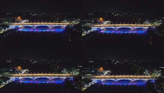 广西桂林逍遥楼解放大桥夜景航拍高清在线视频素材下载