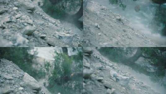 石头沿山体滚落地震滑坡泥石流地质灾害高清在线视频素材下载
