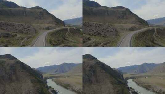 蓝天下的山脉和河流航拍高清在线视频素材下载