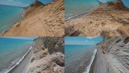 FPV无人机航拍海浪冲击海岸沙滩海岛群岛高清在线视频素材下载