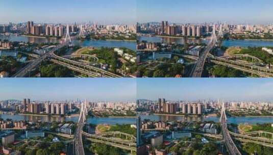 广州鹤洞大桥繁忙车流环绕延时摄影4k航拍高清在线视频素材下载