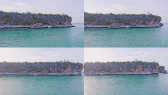 加勒比海岸风景优美的石灰岩海崖，Bahia de las Aaguas；空中高清在线视频素材下载