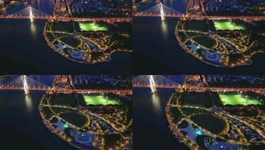 航拍海南海口世纪大桥城市蓝调夜景风景高清在线视频素材下载