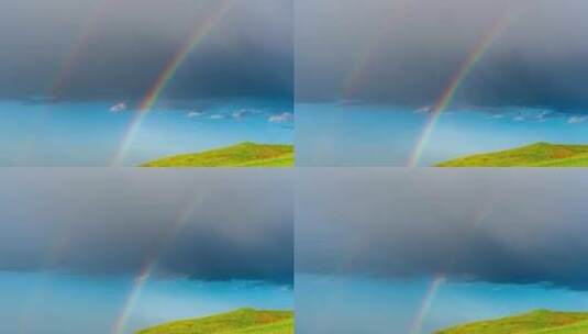 4k雨过天晴后草原上的双彩虹高清在线视频素材下载
