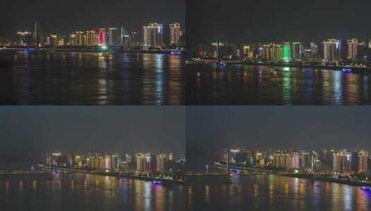 湖北宜昌航拍夜景桥梁车流高清在线视频素材下载