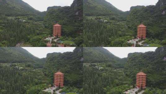 航拍贵州兴义万峰林大山里的寺庙风光高清在线视频素材下载