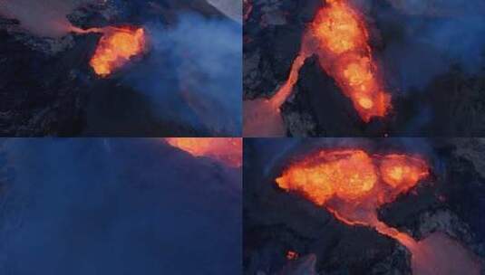 火山喷发岩浆涌动火山爆发实拍无人机航拍高清在线视频素材下载