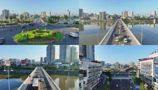 4K四川内江城市航拍高空大全景高速路口高清在线视频素材下载