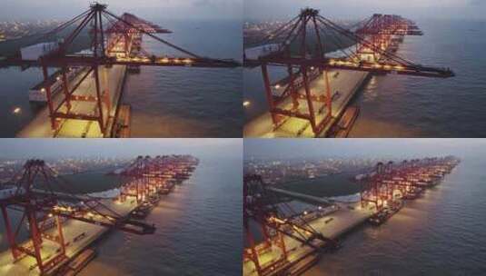 航拍中国海运集装箱码头起重机高清在线视频素材下载
