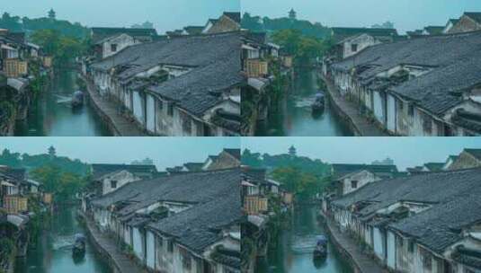 浙江绍兴书圣故里雨中风景高清在线视频素材下载