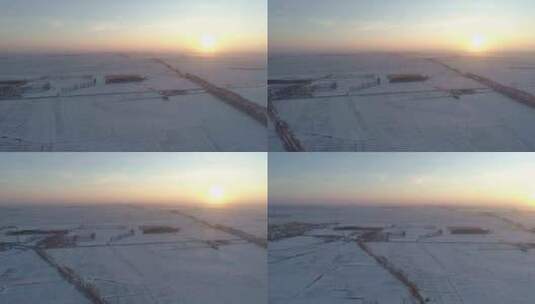 航拍日出雪景乡村高清在线视频素材下载